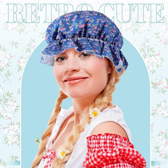 Women Mop Caps 3 Pack Vintage Colonial Maid Nurse Headwear Floral Polyester - Picture 6 of 6